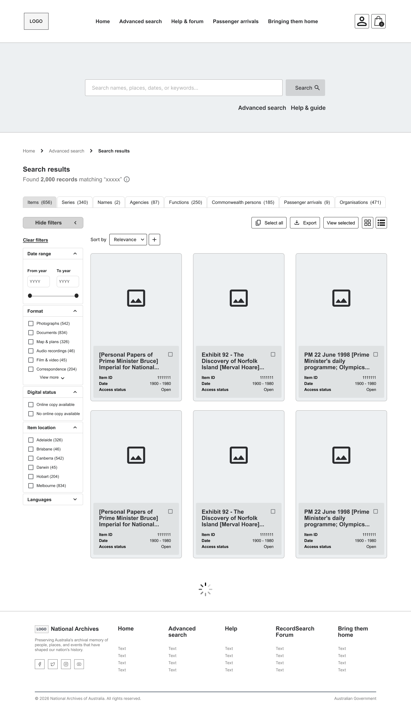 Search results, grid view
